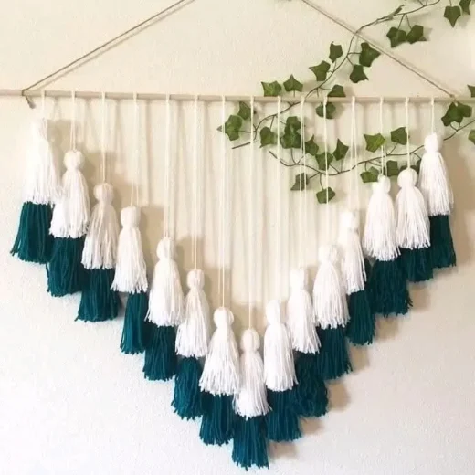 Teal & White Tassel Wall Hanging