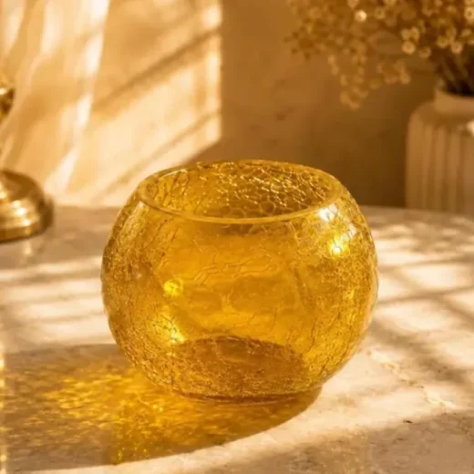Amber Crackle Glass Bowl