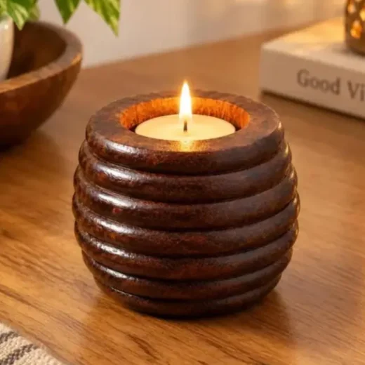 Wooden Ridged Tealight Holder