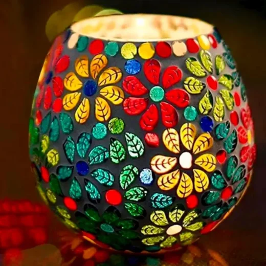 Flower Mosaic Glass Votive