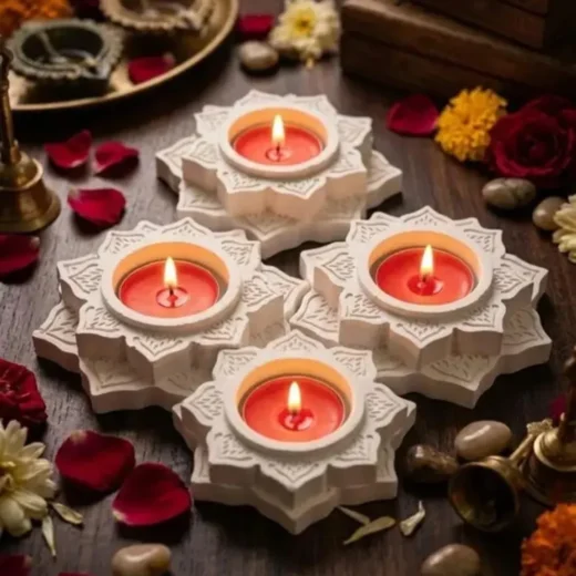 Carved Lotus Tealight Holders
