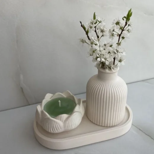 Oval Tray, Vase & Lotus Set