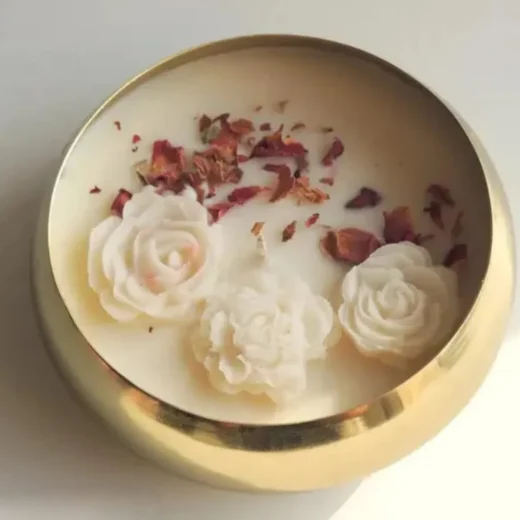 Rose & Petal Brass Bowl Candle