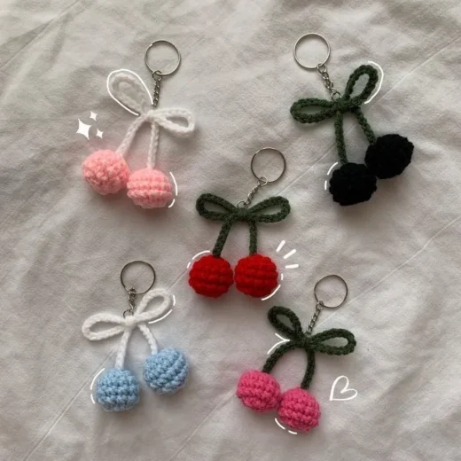 Cherry Crochet Keychain